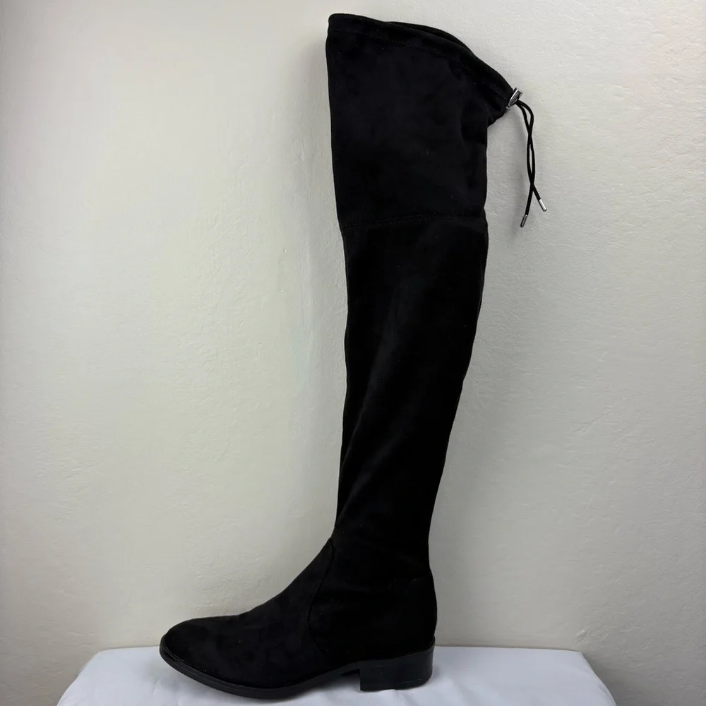 Sam Edelman Paloma Black Faux‎ Suede Over the Knee Boots Sz 6.5 Edgy OTK Stretch